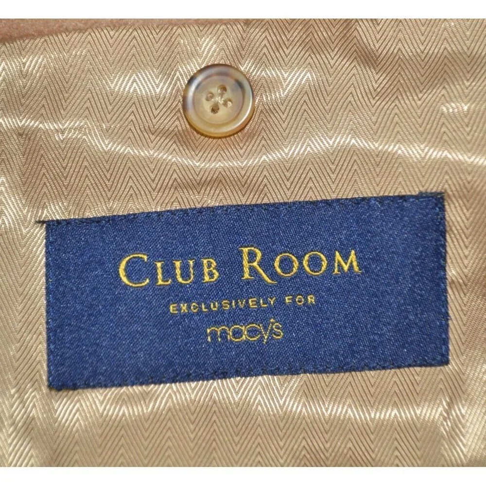 Club Room Men's 38R Brown Tan Worsted Wool Silk Cashmere Blend Blazer Jacket